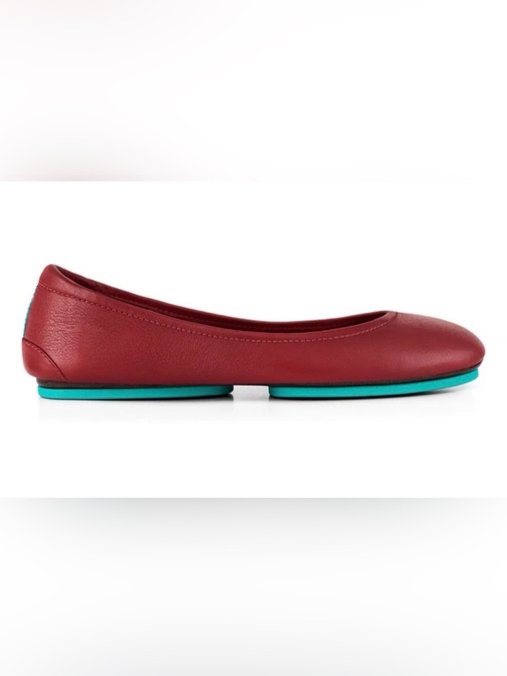 Tieks Red Leather Ballet Flat with Teal Accent Sole
